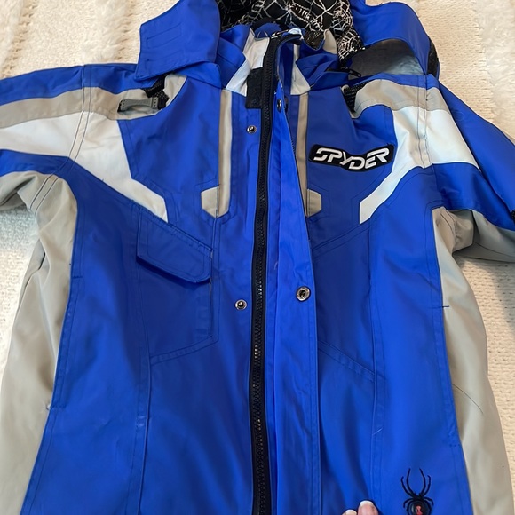 Spyder jacket ski snowboard removable hood zip pockets blue gray black XXL boys - Picture 7 of 16